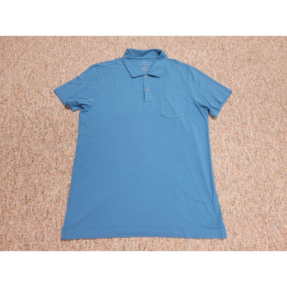 Mack Weldon Vesper Polo Mens 2XL Blue Short‎ Sleeve Pocket Mesh Breathable Shirt